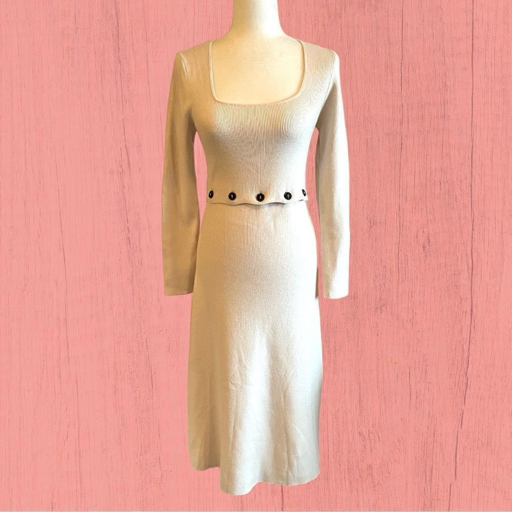 Zara midi ribbed cream knit dress